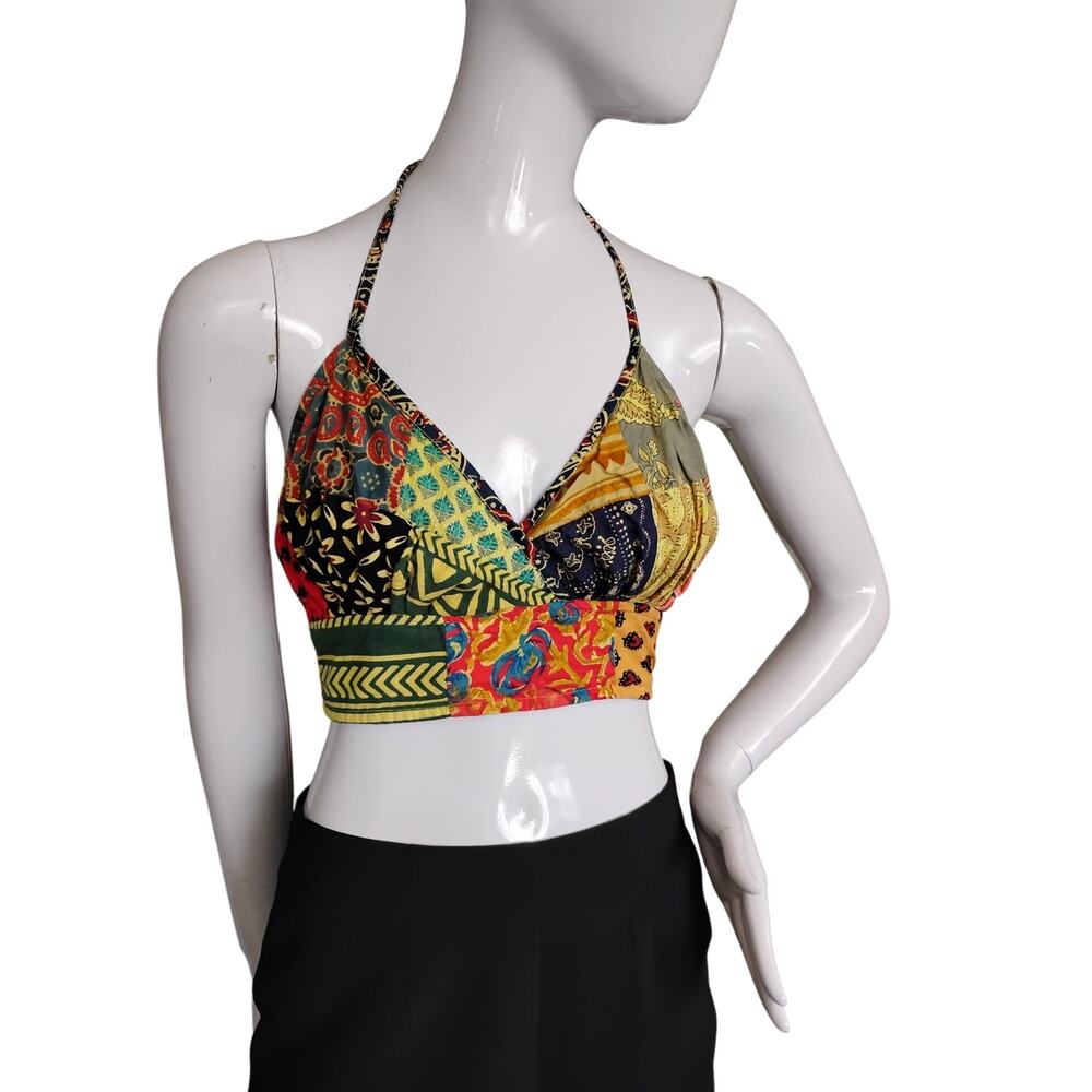 Hippie Forever Patch Crop Top Size Medium Colorful Ties On Back and Neck - Picture 2 of 7